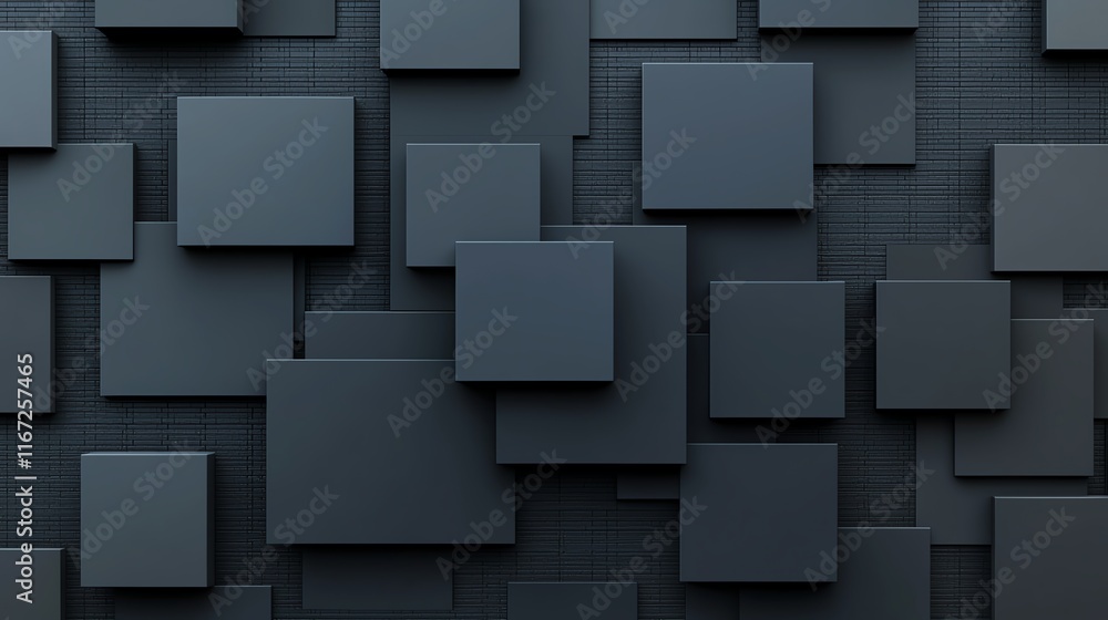 Poster an abstract geometric pattern featuring overlapping black squares creating a modern, elegant look