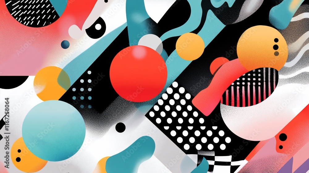 Poster vibrant abstract geometric forms in bright colors.
