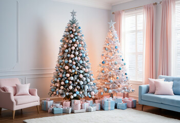 Cozy Living Room with Christmas Trees