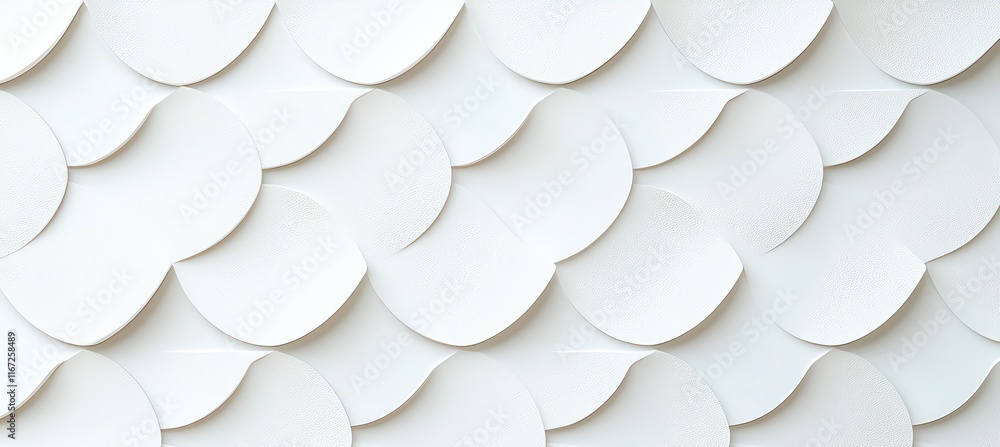 Poster abstract white geometric pattern resembling overlapping scales or petals, creating a visually engagi