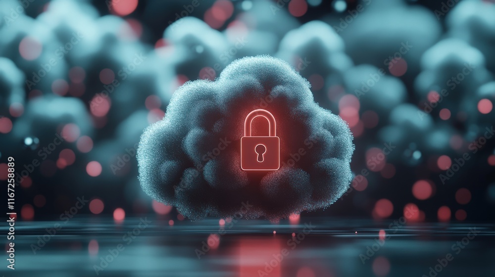Fototapete abstract cloud with secure padlock symbol representing privacy, data protection, and cybersecurity c