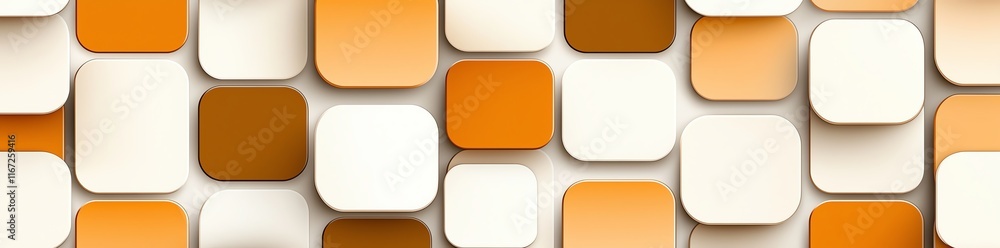 Aufkleber an abstract geometric pattern featuring overlapping squares in warm tones of orange, cream, and brow