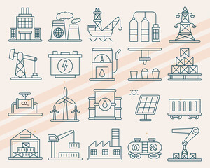 Additional industry-themed vector icons featuring various industrial and manufacturing elements