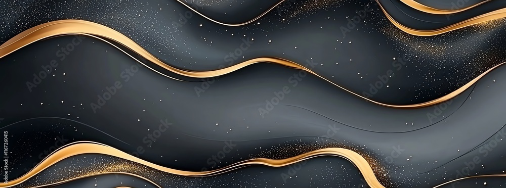 Poster elegant abstract background featuring flowing gold and black curves, creating a luxurious and modern