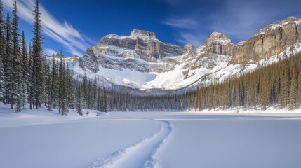 Serene Mountain Landscape with Soft Light and Snow