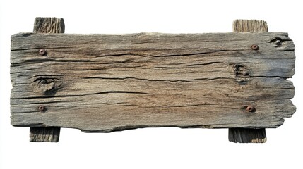 Isolated on a white background, an empty old wooden signboard
