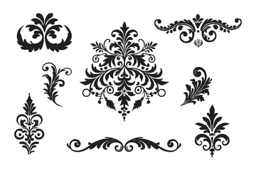 set of floral design elements