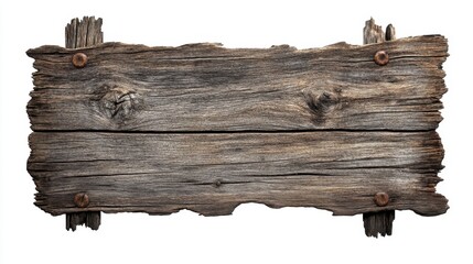Isolated on a white background, an empty old wooden signboard
