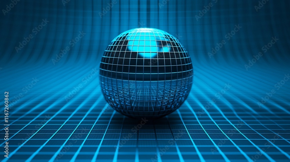 Poster futuristic abstract network connection graphic on a blue grid background