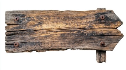 Isolated on a white background, an empty old wooden signboard
