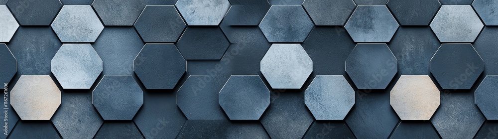 Poster abstract geometric background with blue and gray hexagonal tiles. modern design for technology, arch