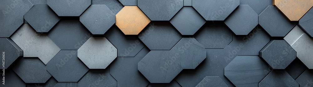 Poster a modern abstract background featuring an arrangement of geometric hexagonal shapes in shades of gre