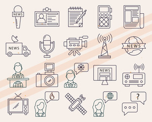 Additional journalism-themed vector icons featuring various media and news elements