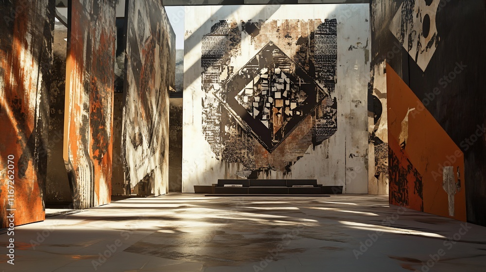 Aufkleber abstract space with textured walls.
