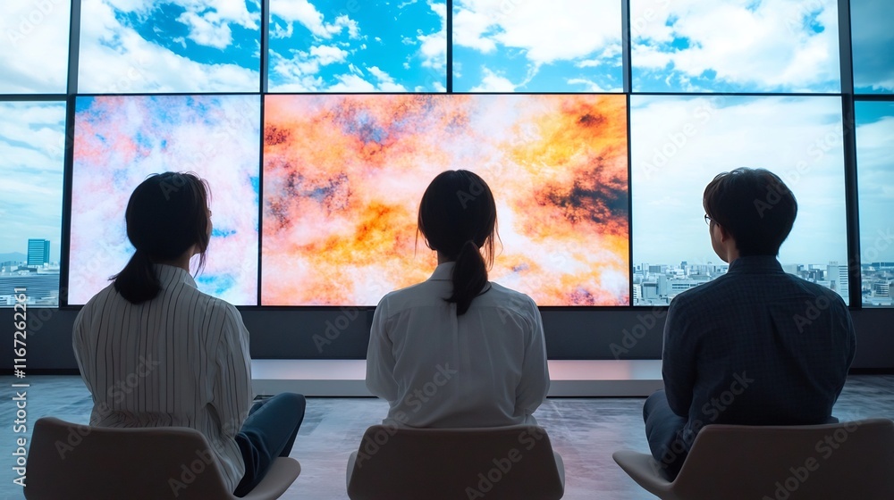 Aufkleber executives brainstorming in a tech-driven modern workspace