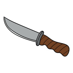 Hand drawn cartoon hunting knife on white background.