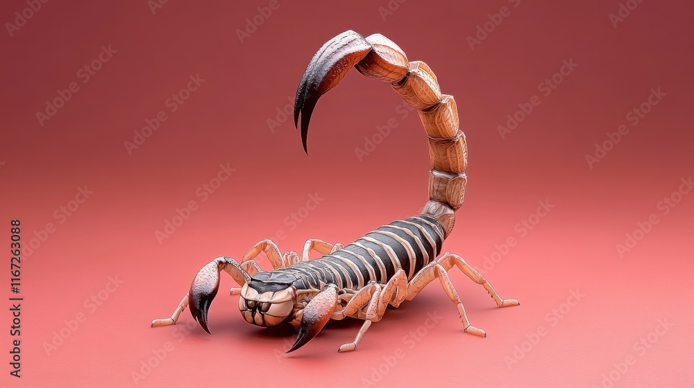 Poster a detailed 3d rendering of a scorpion on a gradient background.