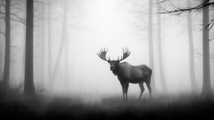 Majestic Moose in Misty Forest - Capturing Wilderness and Solitude