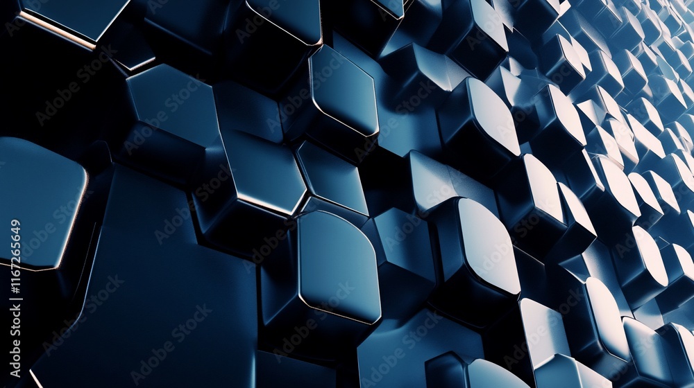 Poster blue metallic honeycomb structure pattern.