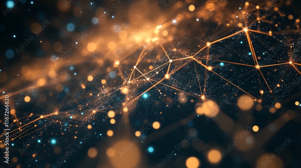 Poster abstract network of glowing lines and dots.