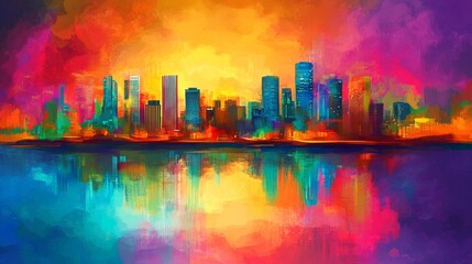 Fototapeta premium Vibrant Skyline with Soft Light and Colorful Background