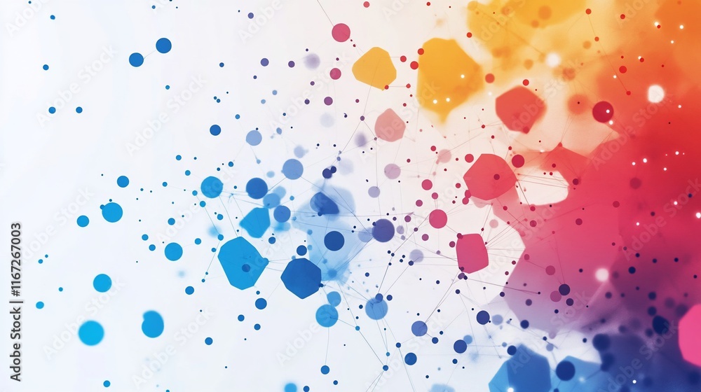 Poster abstract shapes and colors on a white backdrop.
