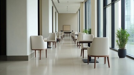 Fototapeta premium Minimalist Office Space with Sleek Furniture and Large Glass Windows