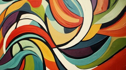 Colorful abstract swirling lines painting.
