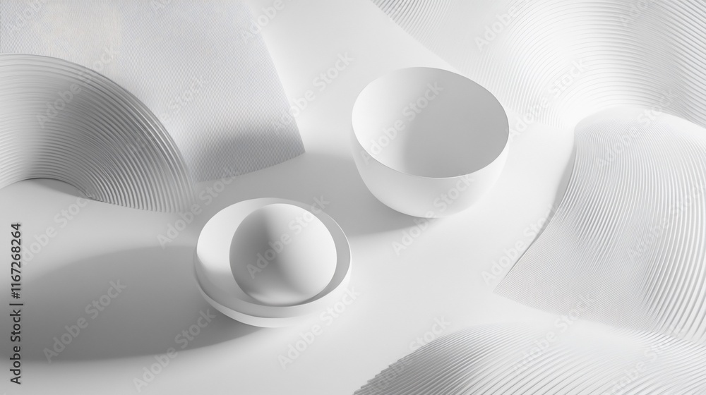 Aufkleber white abstract forms and bowls on a wavy surface.