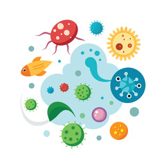Different types of virus and bacteria set collection. Collection of Microbiology's flat design