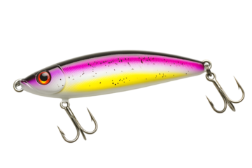 A colorful fishing lure designed to attract fish in various water conditions.