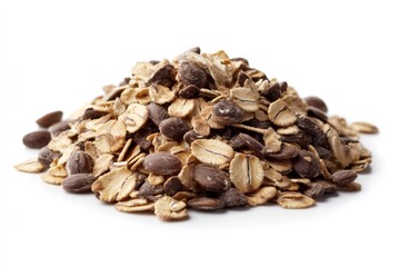 Fototapeta premium Chocolate covered sunflower seeds and rolled oats creating a delicious breakfast cereal mix