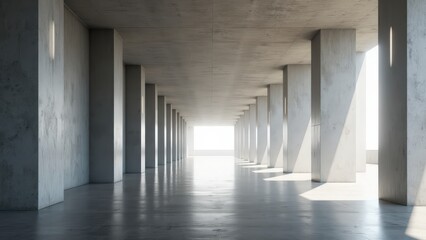 Fototapeta premium Modern Minimalist Concrete Corridor with Bright Natural Light