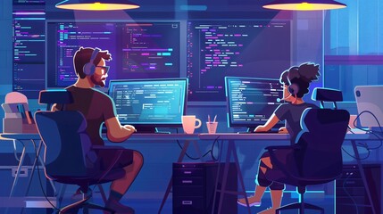 Pair Programming Concept: Man and Woman Coding Together