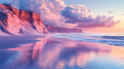 Fototapeta premium Breathtaking Coastal Sunset on a Distant Alien Planet Extraterrestrial Landscape Discovery for Astrobiological Research and