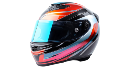 A colorful racing helmet designed for motorsport safety and performance.