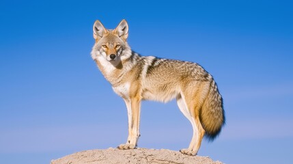Fototapeta premium Survival Instincts: Fierce Coyote Guarding Desert Ridge with Ultra-Detailed Senses of Adaptability in the Wild