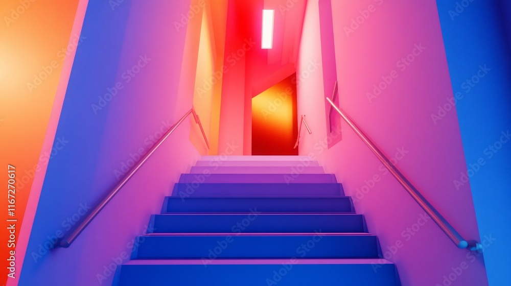 Poster abstract stairs with colorful gradient and light.