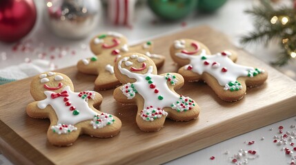 Obraz premium Gingerbread cookie decorating event home kitchen food photography festive atmosphere close-up view holiday tradition