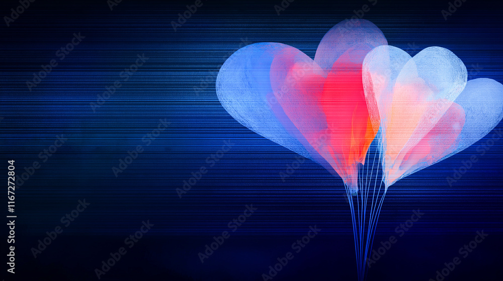 Poster abstract background featuring colorful hearts with glowing effect, creating vibrant and emotional at