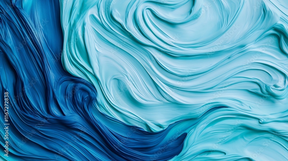 Poster mesmerizing turquoise waves abstract art with elegant fluid swirls and calming gradient