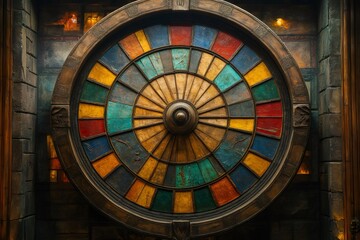 Vibrant vintage wheel with colorful segments