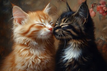 Naklejka premium Cute orange and grey kittens in love 