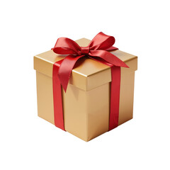 Obraz premium Golden Gift Box with Red Ribbon