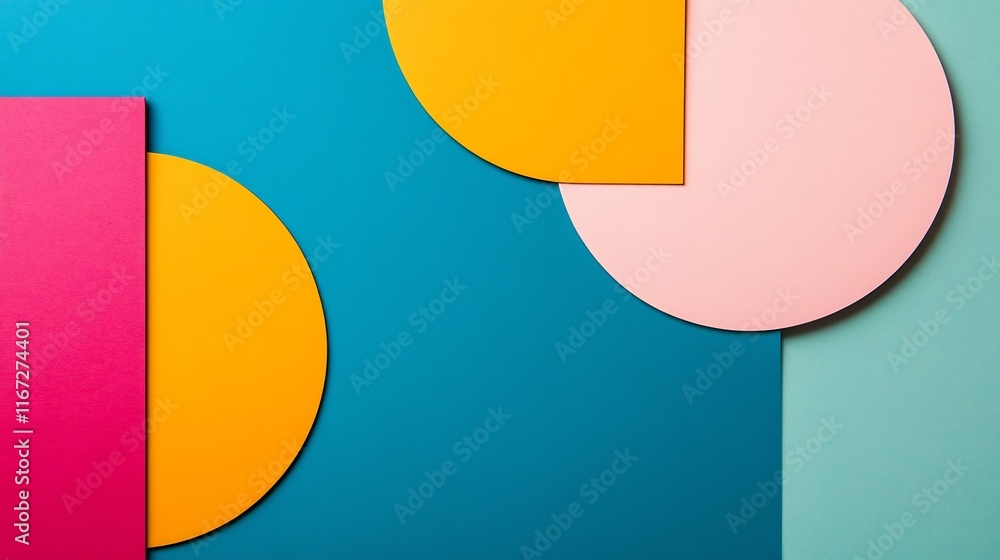Poster vibrant overlapping geometric shapes in captivating abstract composition