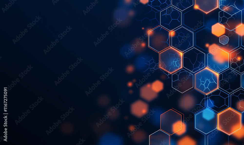 Poster abstract futuristic background with hexagonal shapes and glowing lights