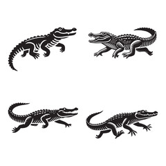 Crocodile Running Silhouette Vector Set - Dynamic Wildlife Reptile Illustration Pack