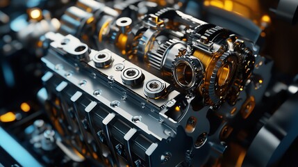 Fototapeta premium A mechanical engine assembly showcasing the inner workings of high-powered performance.