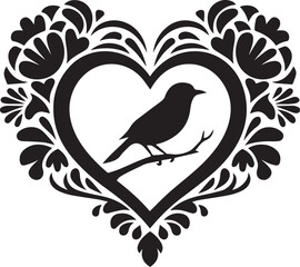 A black and white vector art illustration of a heart-shaped frame