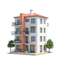 Fototapeta premium Modern Residential Building with Balconies and Landscape